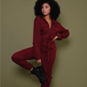 Joy & Ash cranberry red jumpsuit with gold zipper new with tags